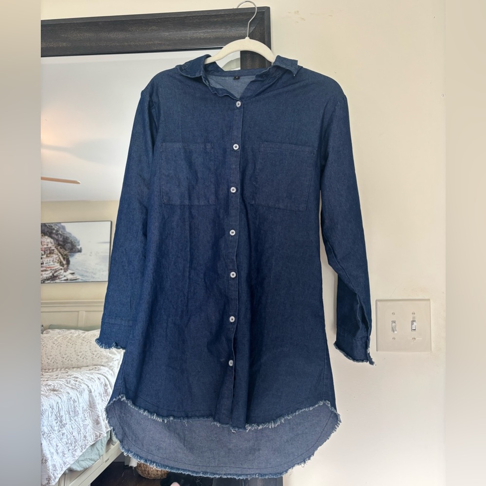 Dark Blue Button-Up Denim Dress